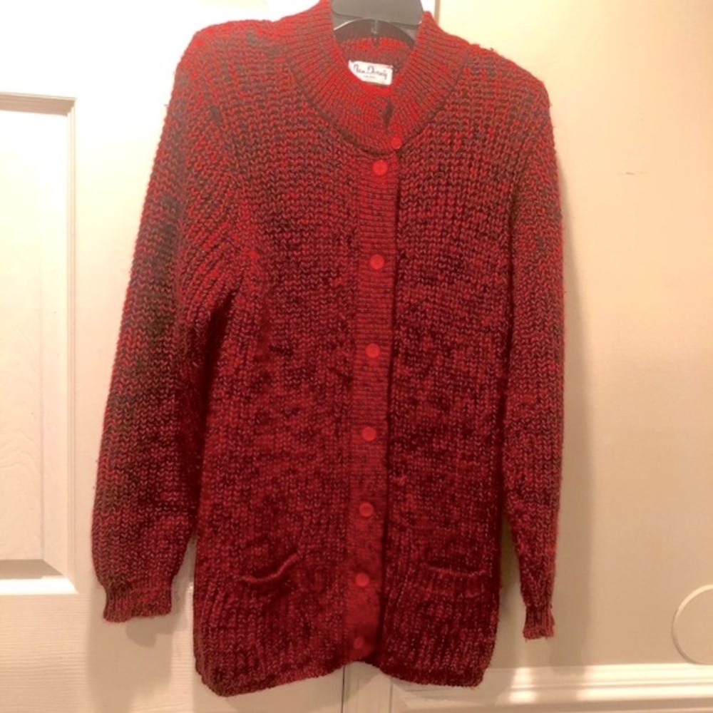 Vintage 90s Nan Dorsey chunky knit red marled cardigan